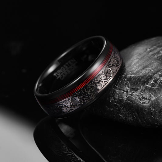 Black Spiral With Red String Steel Ring