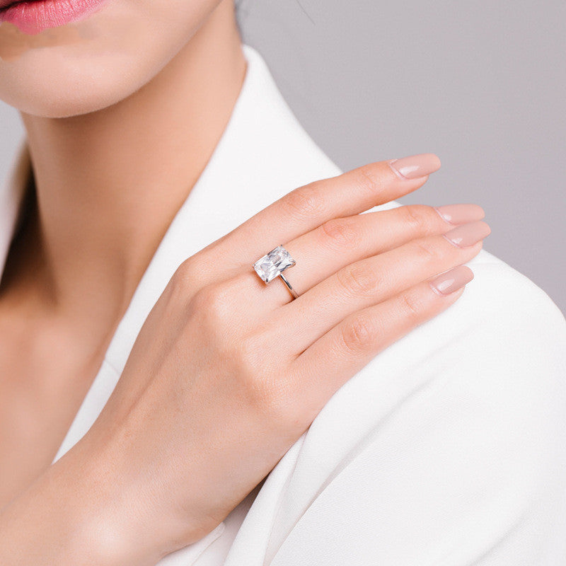 Silver Ring With Emerald Shaped Gem