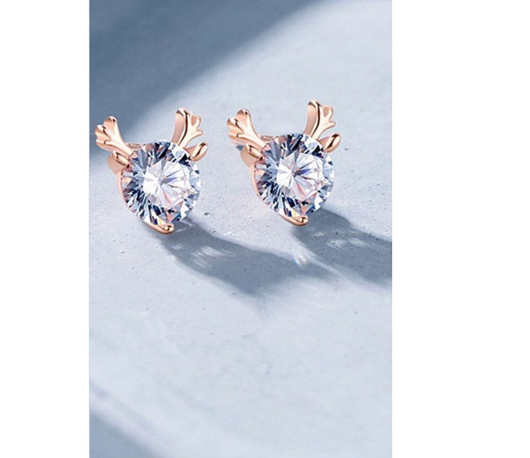 Single diamond deer earring