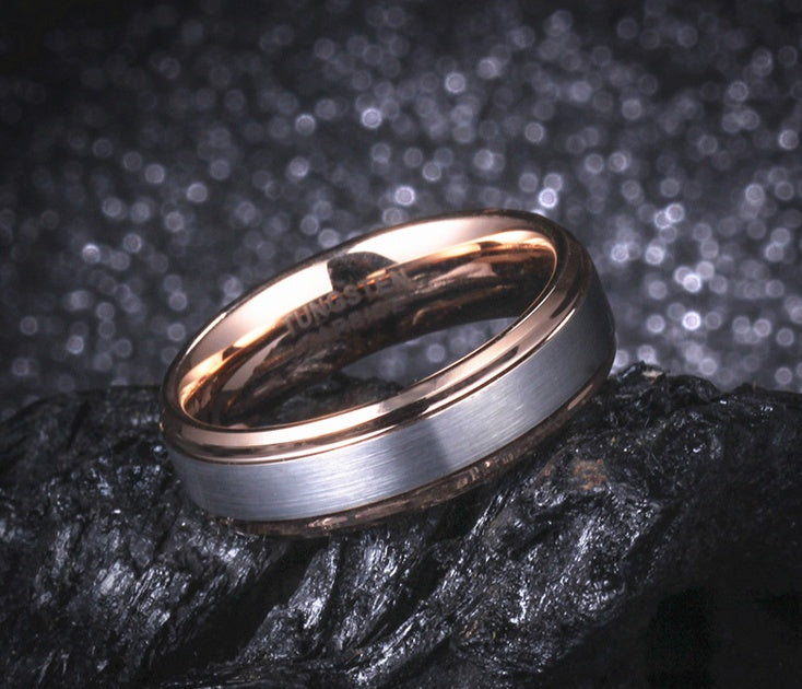 Fine Brushed Rose Gold Tungsten Ring