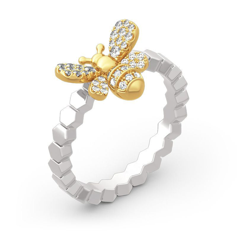 Diamond bee honeycomb ring