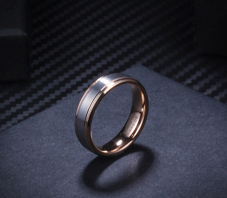 Fine Brushed Rose Gold Tungsten Ring