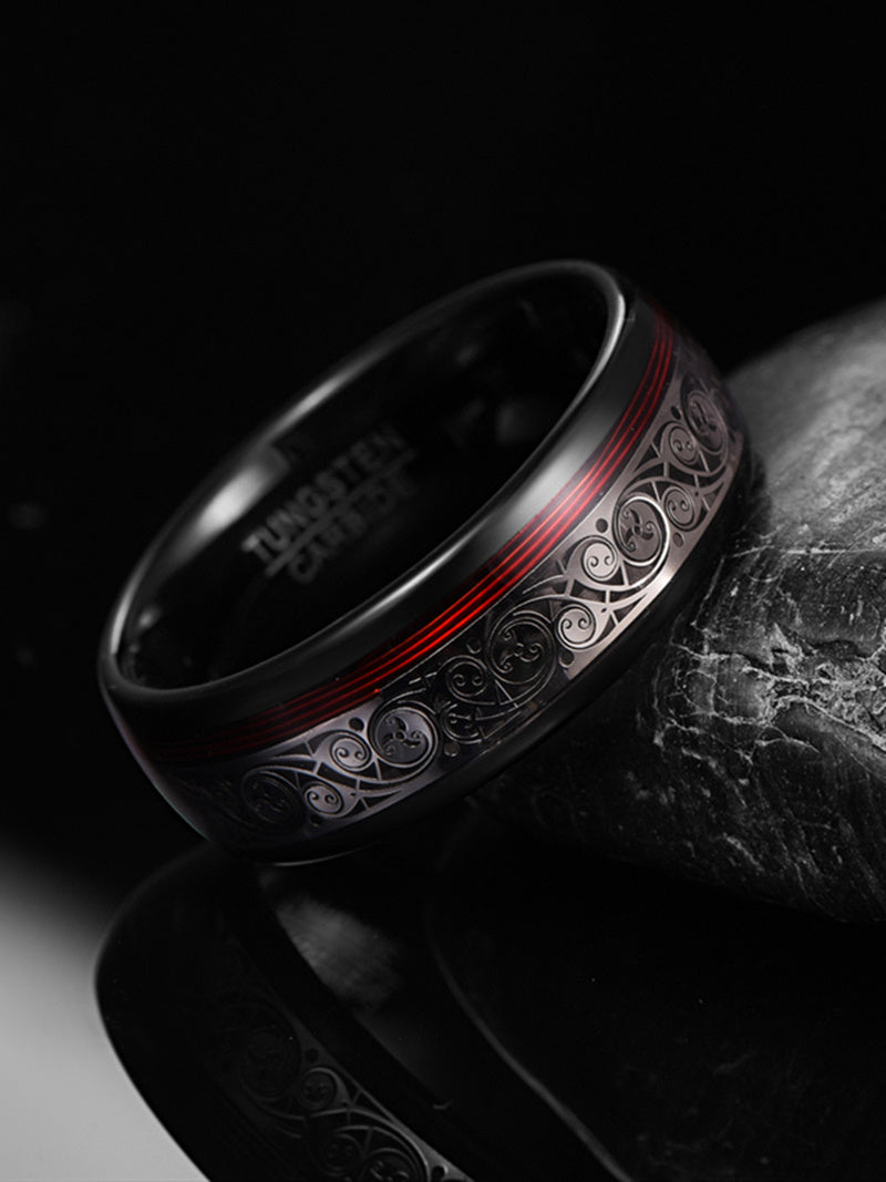 Black Spiral With Red String Steel Ring