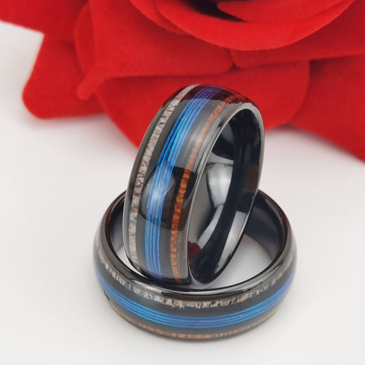 Polished Black Inlaid Deerhorn Ring