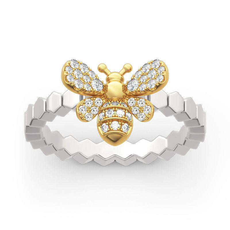 Diamond bee honeycomb ring