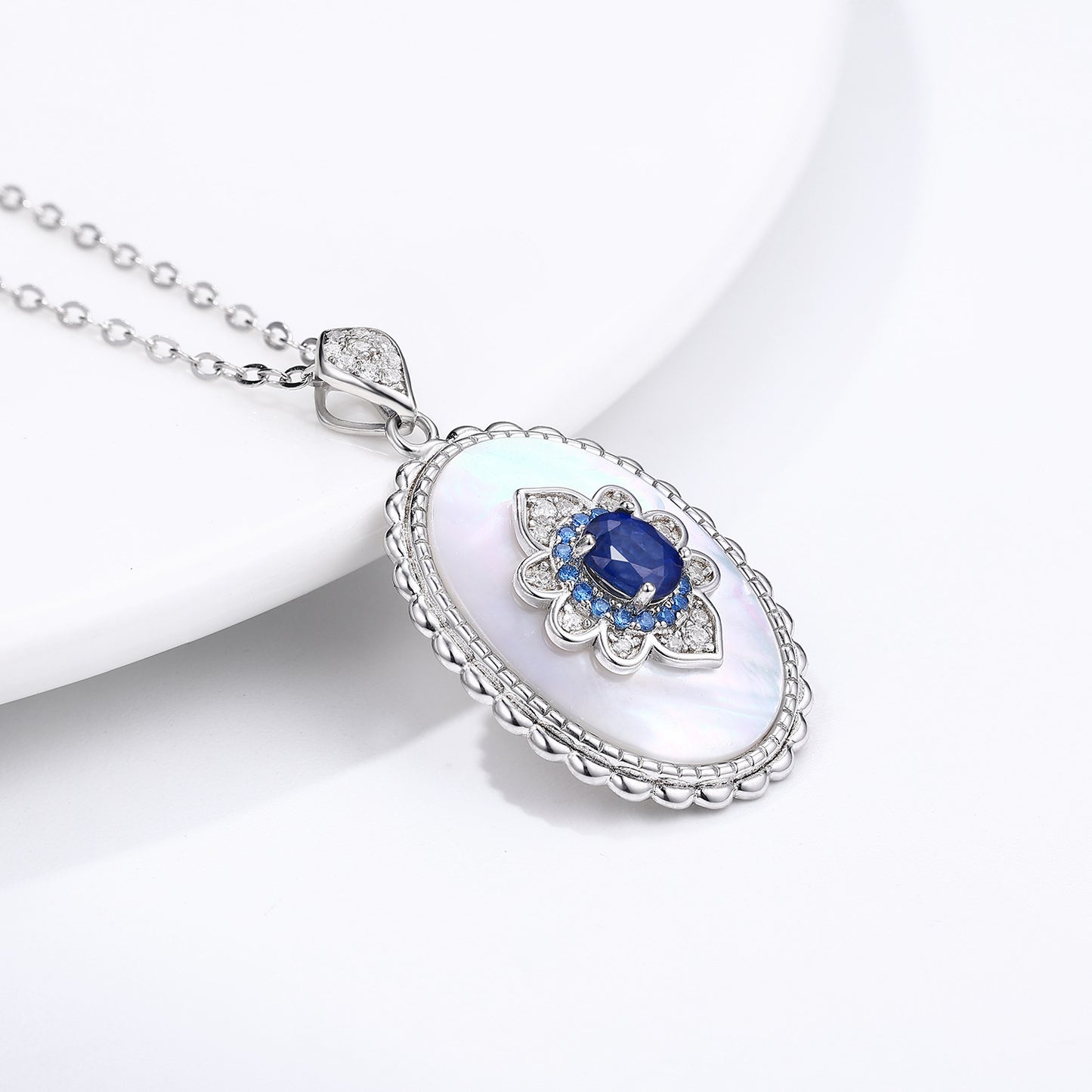 Sapphire Silver Diamond Pendant