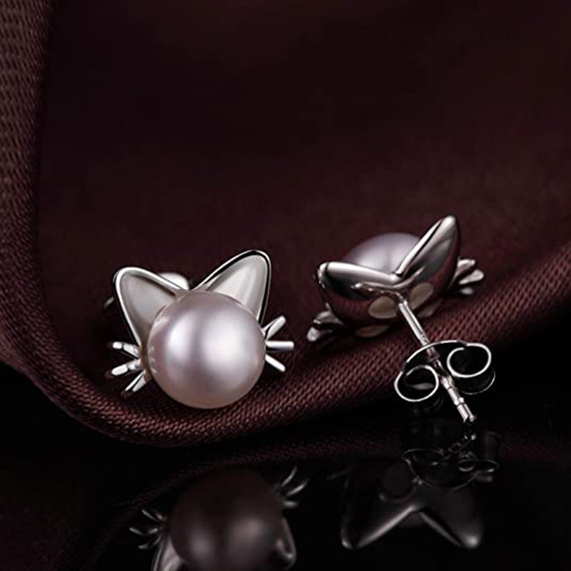 cat pearl earrings