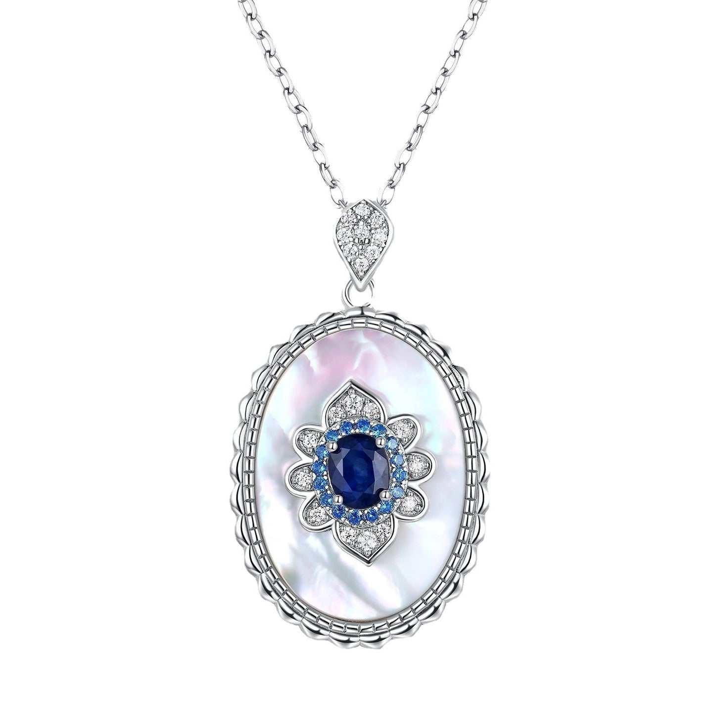 Sapphire Silver Diamond Pendant