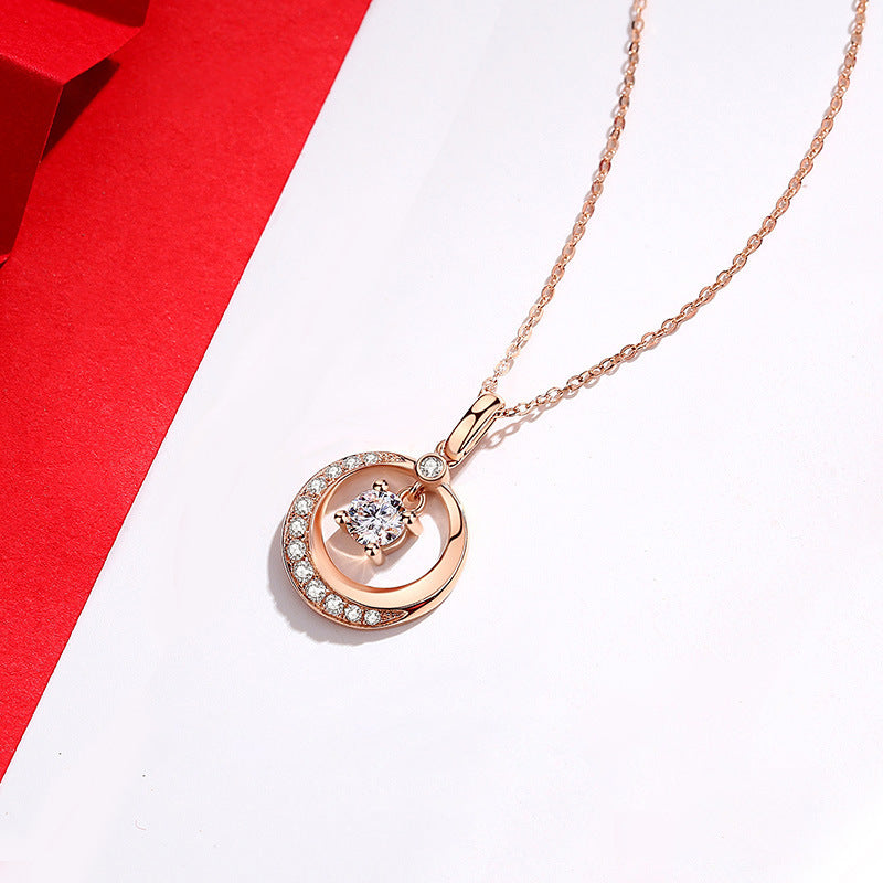 Women's Fashion Light Luxury 18K Rose Gold Moissanite Necklace