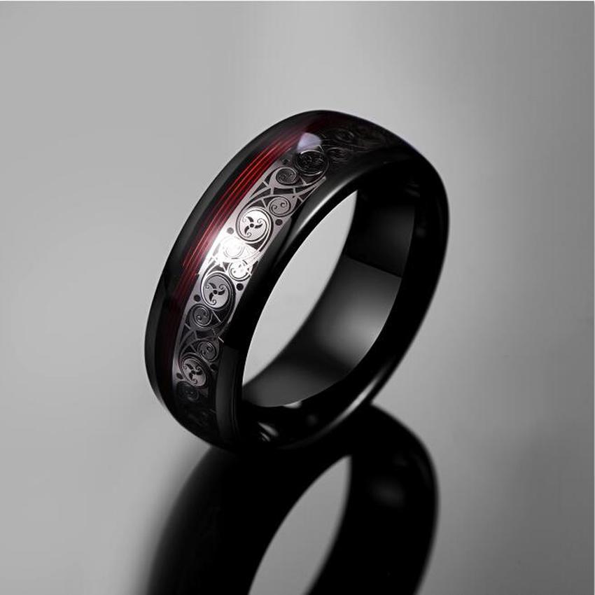 Black Spiral With Red String Steel Ring