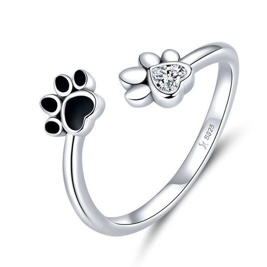 Sterling silver ring cute pet paw print