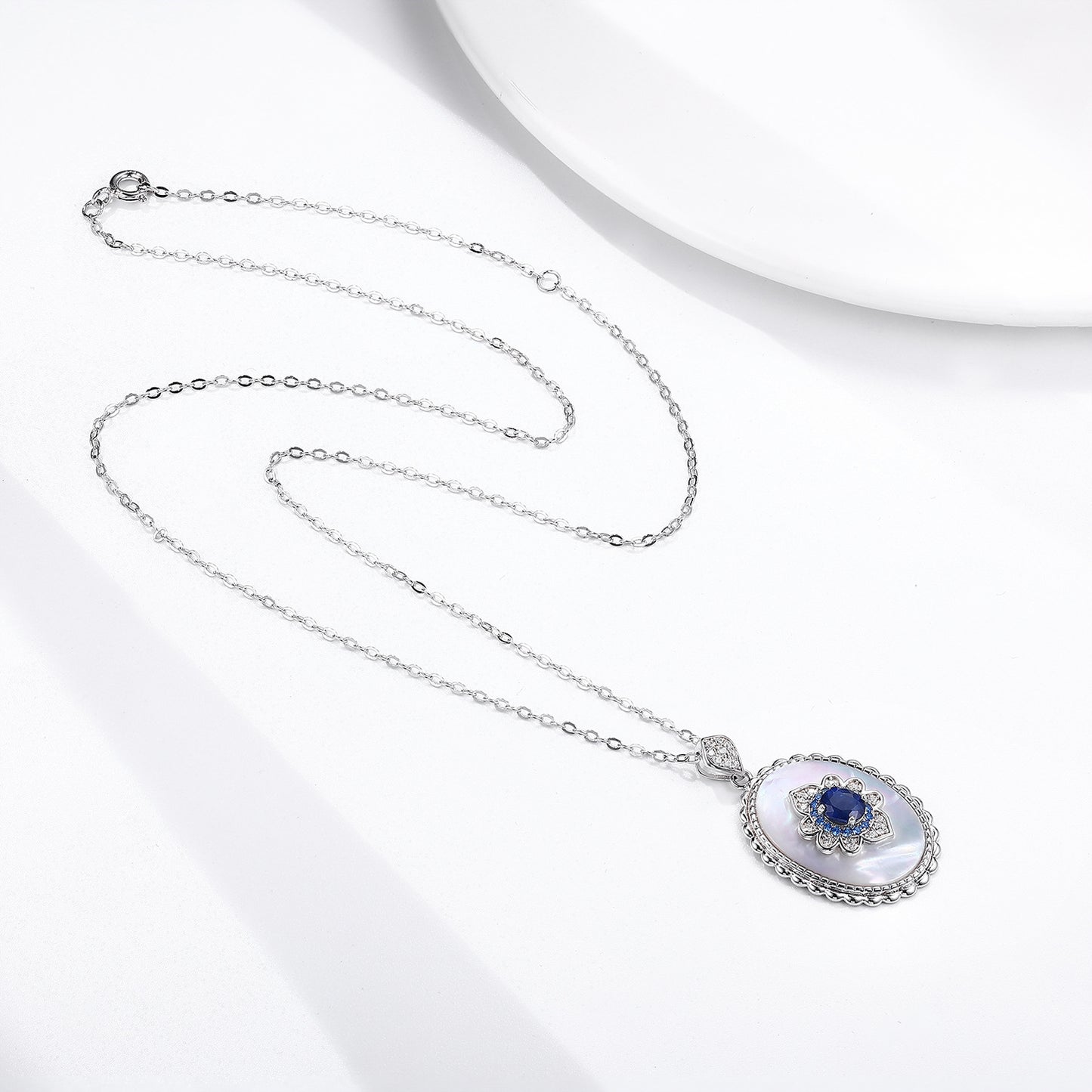 Sapphire Silver Diamond Pendant