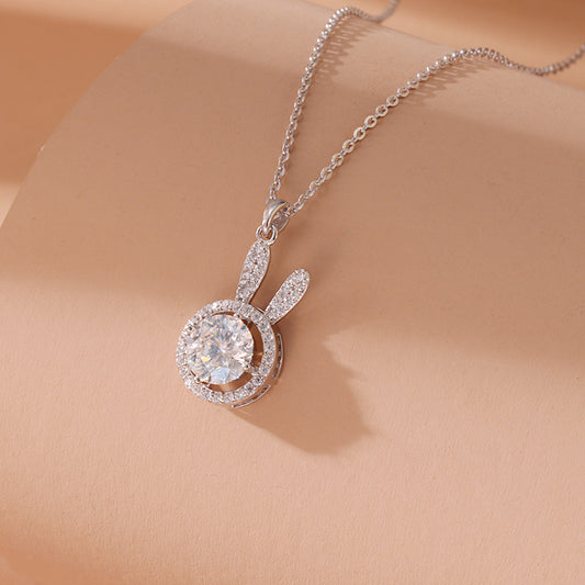 Silver Rabbit Necklace with diamond