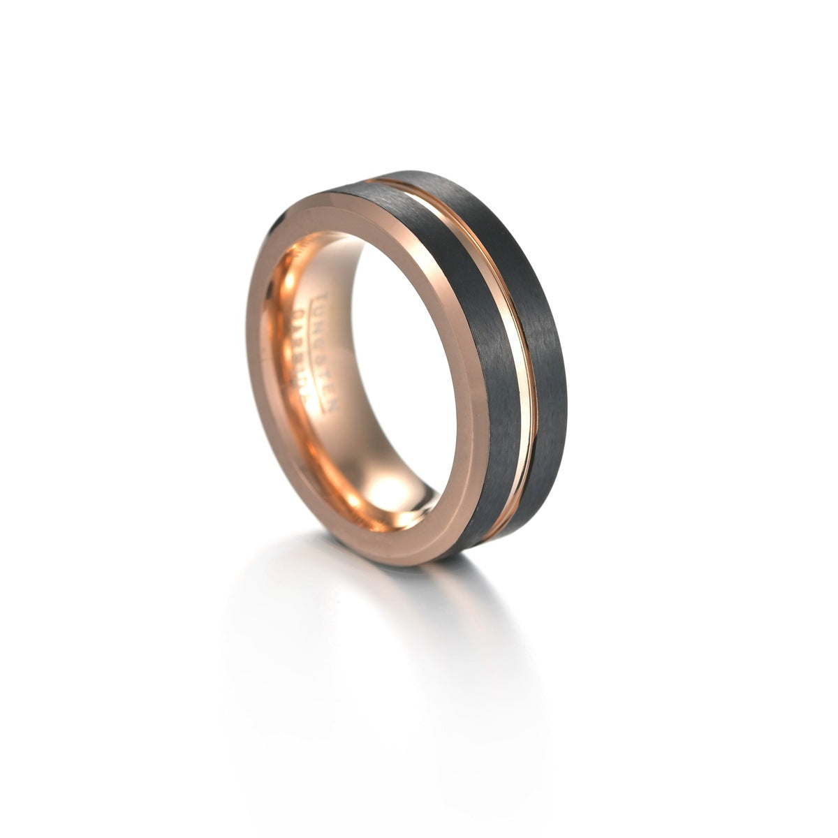 Men's Steel Rose Gold Black Ring