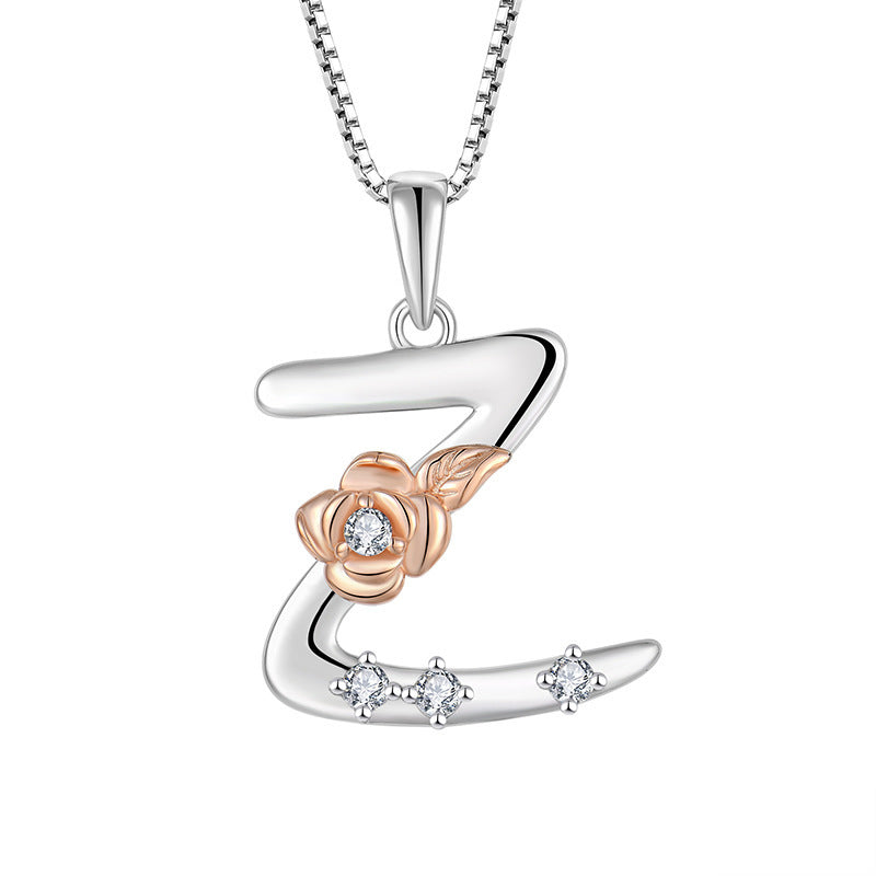 Silver Necklace Jewellery 26 Letters Zircon Pendant