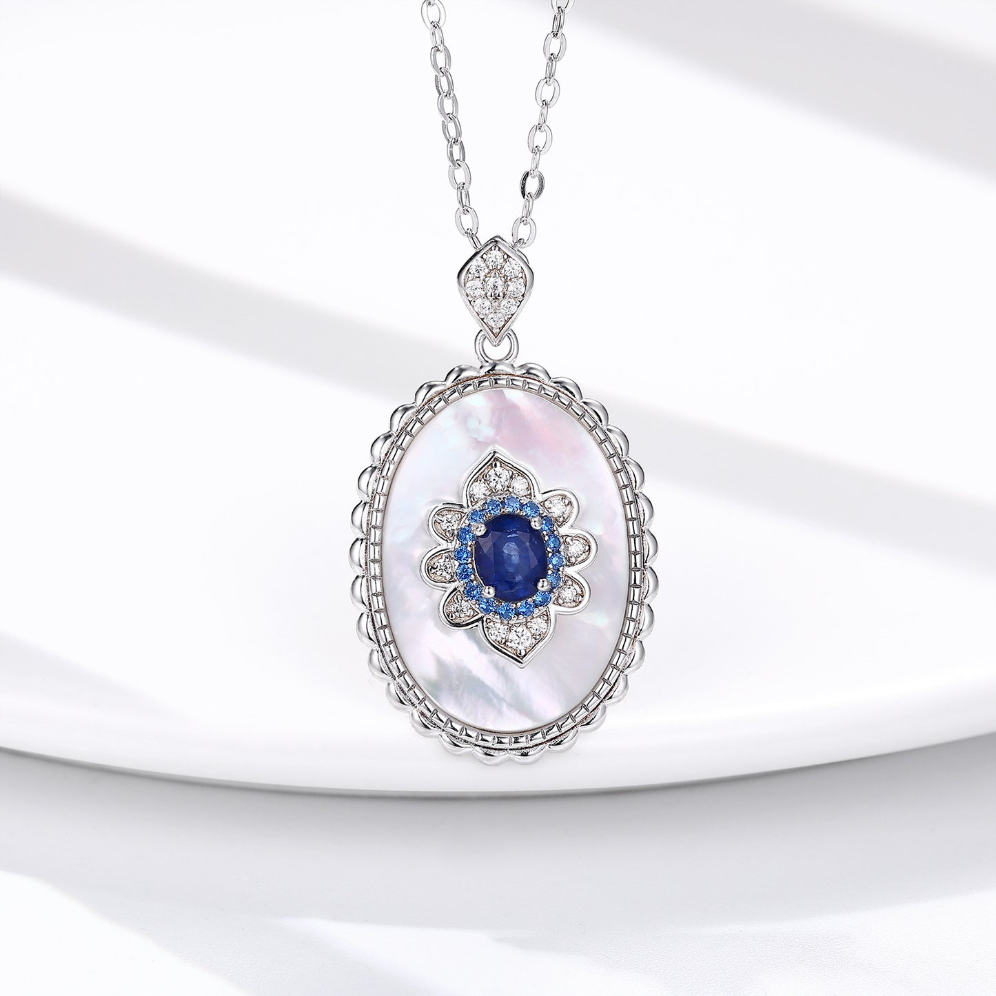 Sapphire Silver Diamond Pendant